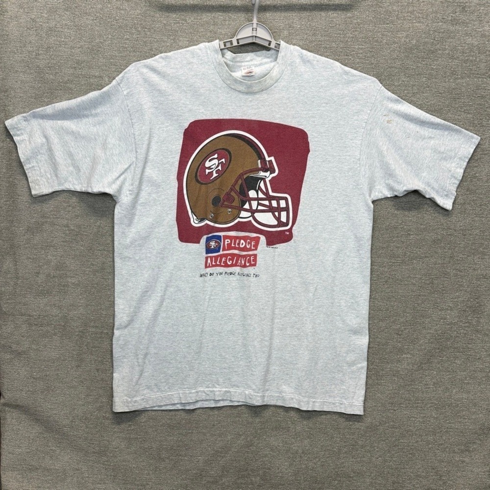VTG 90s SF 49ers Football T Shirt Adult XXL Pledge Allegiance Fruit of the Loom